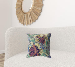 18” Terracotta Hibiscus Zippered Suede Throw Pillow - Homeroots