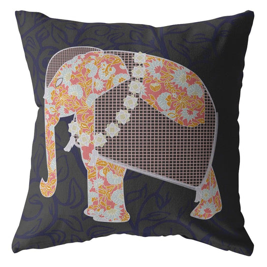 16” Orange Elephant Zippered Suede Throw Pillow - Homeroots
