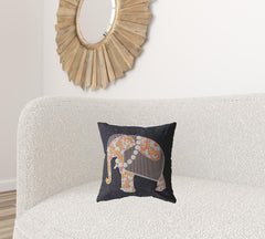 16” Orange Elephant Zippered Suede Throw Pillow - Homeroots