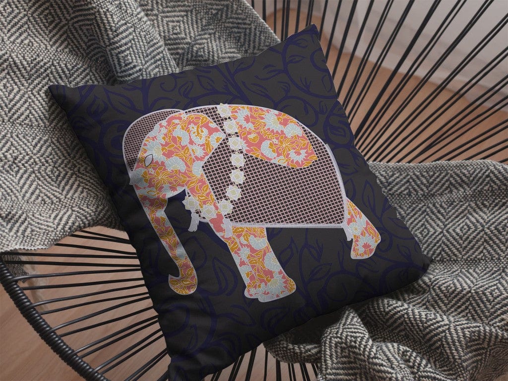 18” Orange Elephant Zippered Suede Throw Pillow - Homeroots
