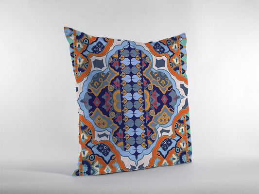 16" Orange Blue Boho Zippered Suede Throw Pillow - Homeroots