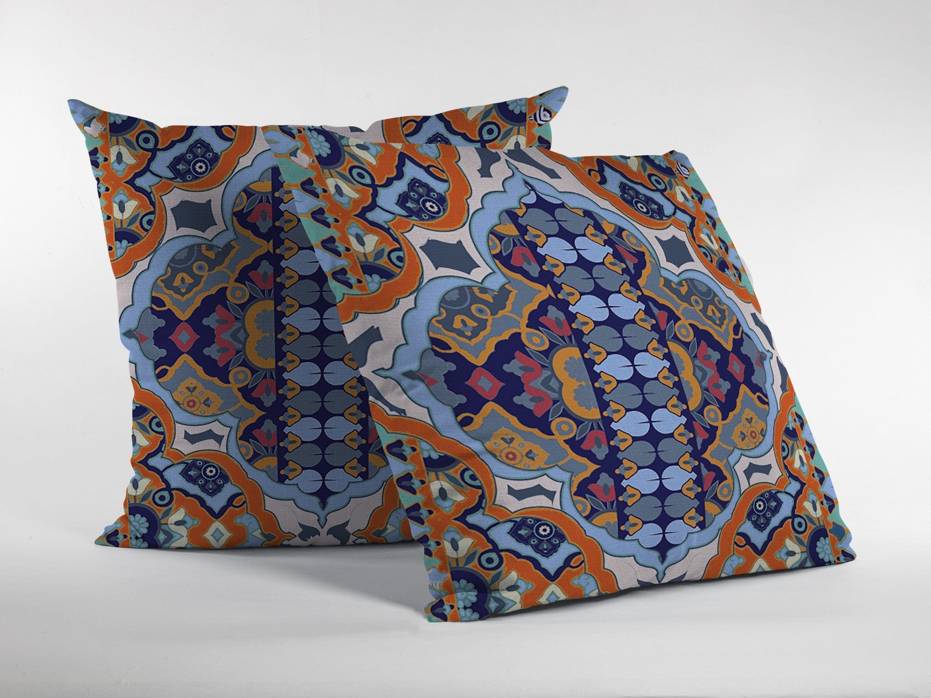 16" Orange Blue Boho Zippered Suede Throw Pillow - Homeroots