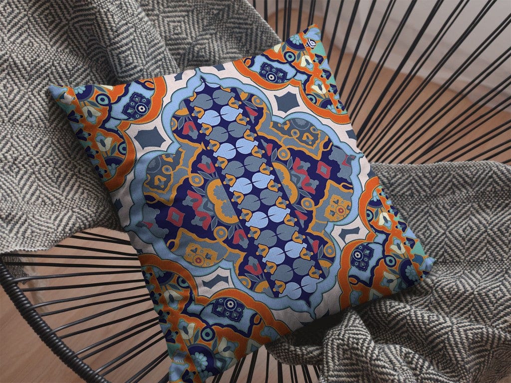 16" Orange Blue Boho Zippered Suede Throw Pillow - Homeroots