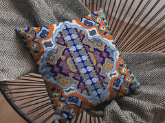 16" Orange Blue Boho Zippered Suede Throw Pillow - Homeroots