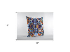 16" Orange Blue Boho Zippered Suede Throw Pillow - Homeroots