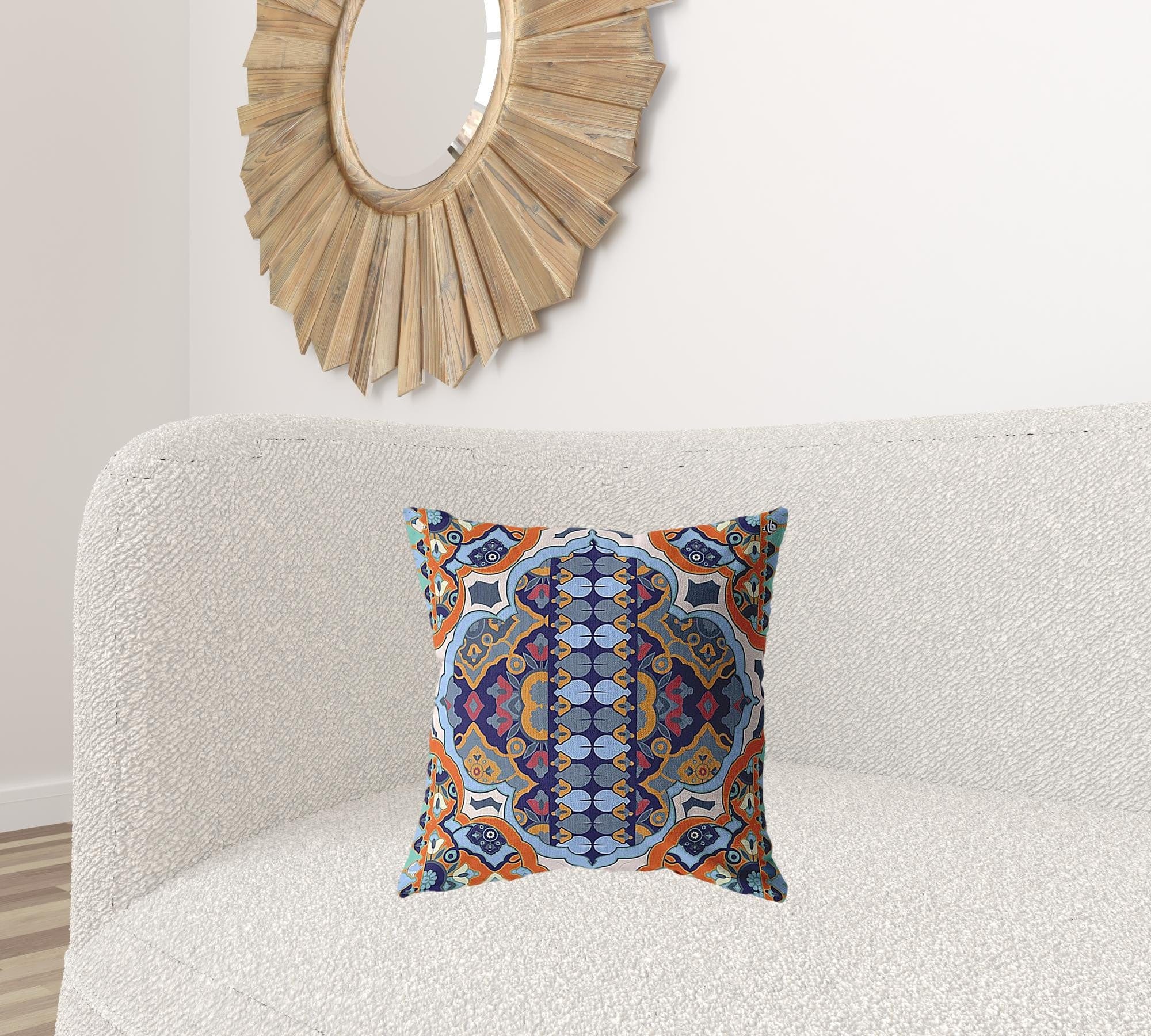 18" Orange Blue Boho Zippered Suede Throw Pillow - Homeroots