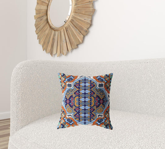 18" Orange Blue Boho Zippered Suede Throw Pillow - Homeroots