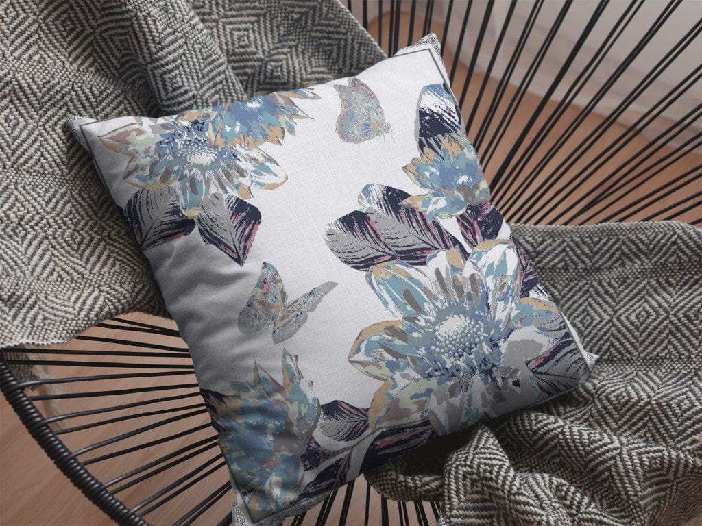 16” Gray White Butterfly Zippered Suede Throw Pillow - Homeroots