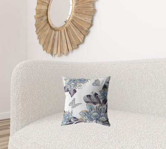 16” Gray White Butterfly Zippered Suede Throw Pillow - Homeroots