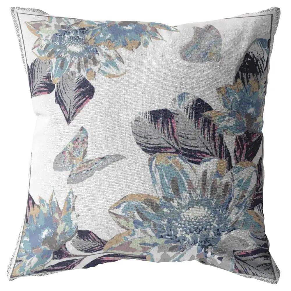 18” Gray White Butterfly Zippered Suede Throw Pillow - Homeroots - Flyclothing LLC