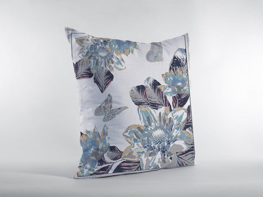 18” Gray White Butterfly Zippered Suede Throw Pillow - Homeroots