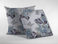 18” Gray White Butterfly Zippered Suede Throw Pillow - Homeroots