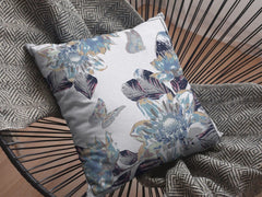 18” Gray White Butterfly Zippered Suede Throw Pillow - Homeroots