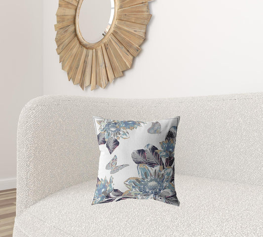 18” Gray White Butterfly Zippered Suede Throw Pillow - Homeroots