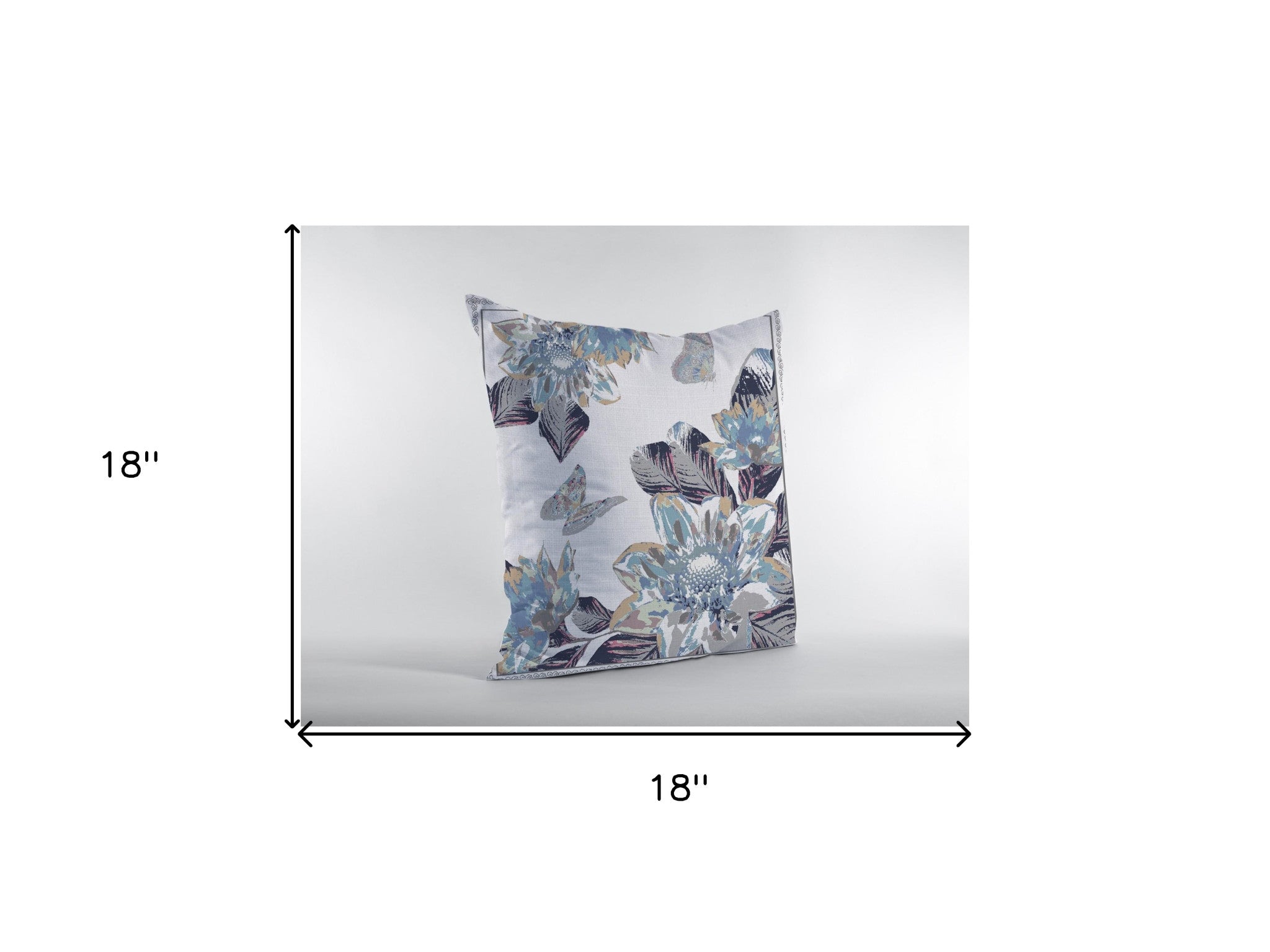 18” Gray White Butterfly Zippered Suede Throw Pillow - Homeroots