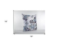 18” Gray White Butterfly Zippered Suede Throw Pillow - Homeroots