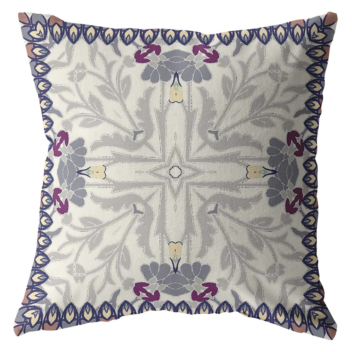 16" Gray Floral Frame Zippered Suede Throw Pillow - Homeroots