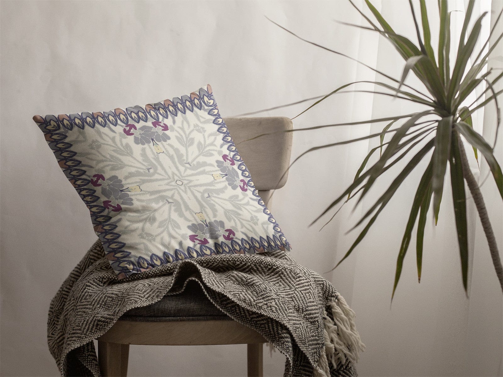 16" Gray Floral Frame Zippered Suede Throw Pillow - Homeroots