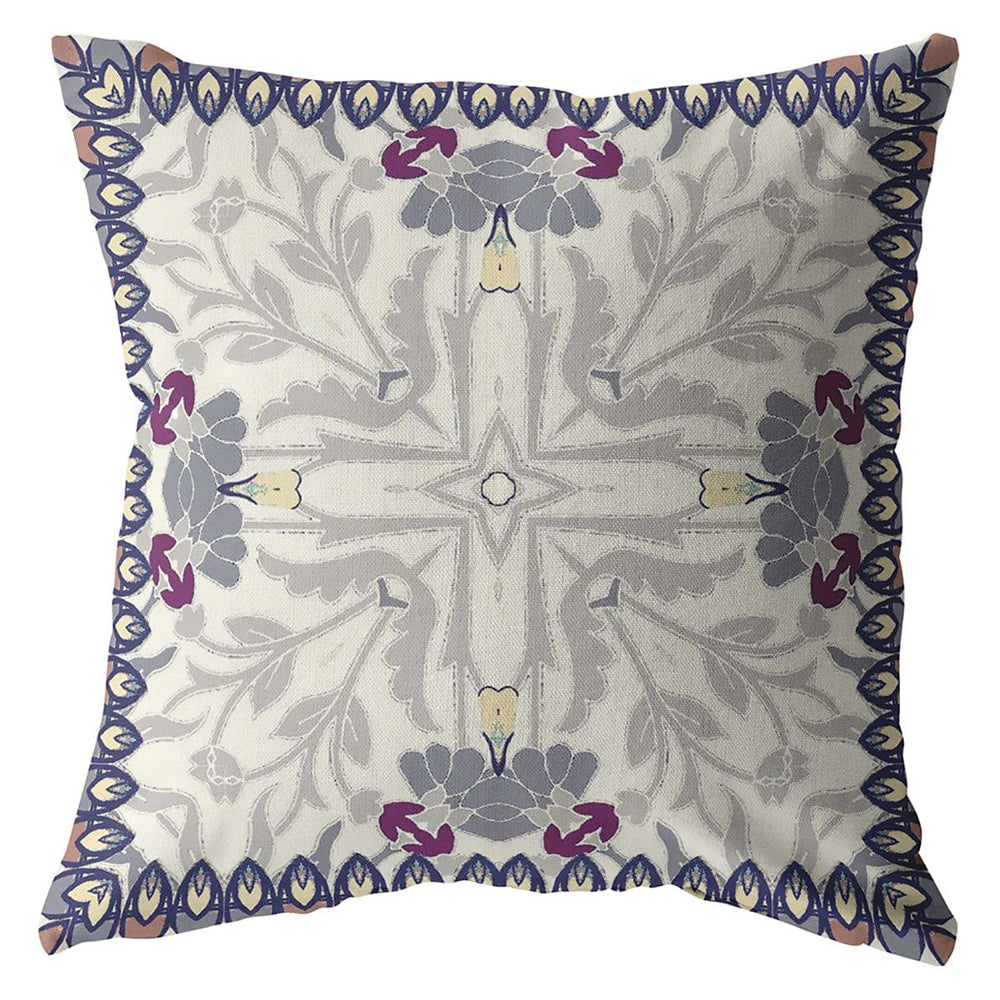18" Gray Floral Frame Zippered Suede Throw Pillow - Homeroots