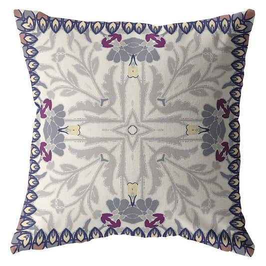 18" Gray Floral Frame Zippered Suede Throw Pillow - Homeroots