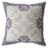 18" Gray Floral Frame Zippered Suede Throw Pillow - Homeroots
