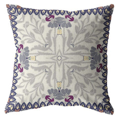 18" Gray Floral Frame Zippered Suede Throw Pillow - Homeroots