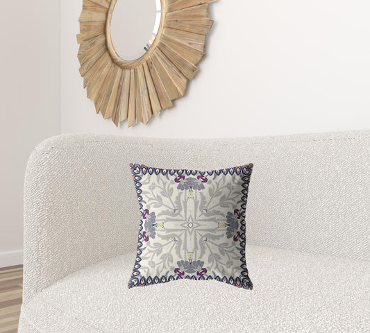 18" Gray Floral Frame Zippered Suede Throw Pillow - Homeroots