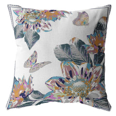 16” Pink White Butterfly Zippered Suede Throw Pillow - Homeroots