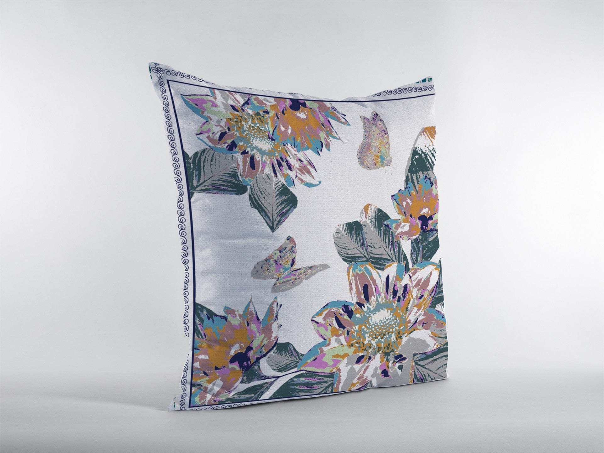 16” Pink White Butterfly Zippered Suede Throw Pillow - Homeroots