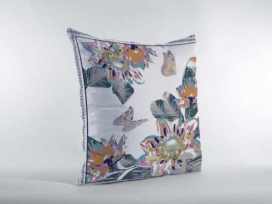 16” Pink White Butterfly Zippered Suede Throw Pillow - Homeroots