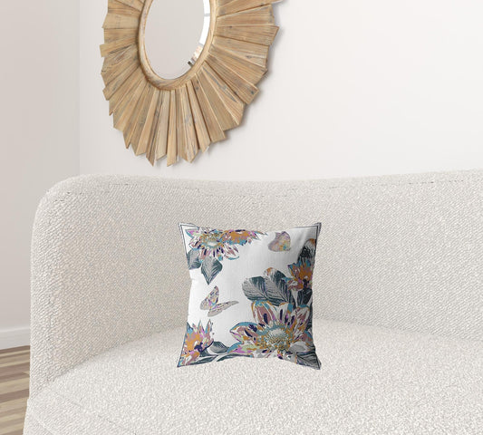 16” Pink White Butterfly Zippered Suede Throw Pillow - Homeroots