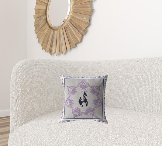 16” Gray Purple Horse Zippered Suede Throw Pillow - Homeroots