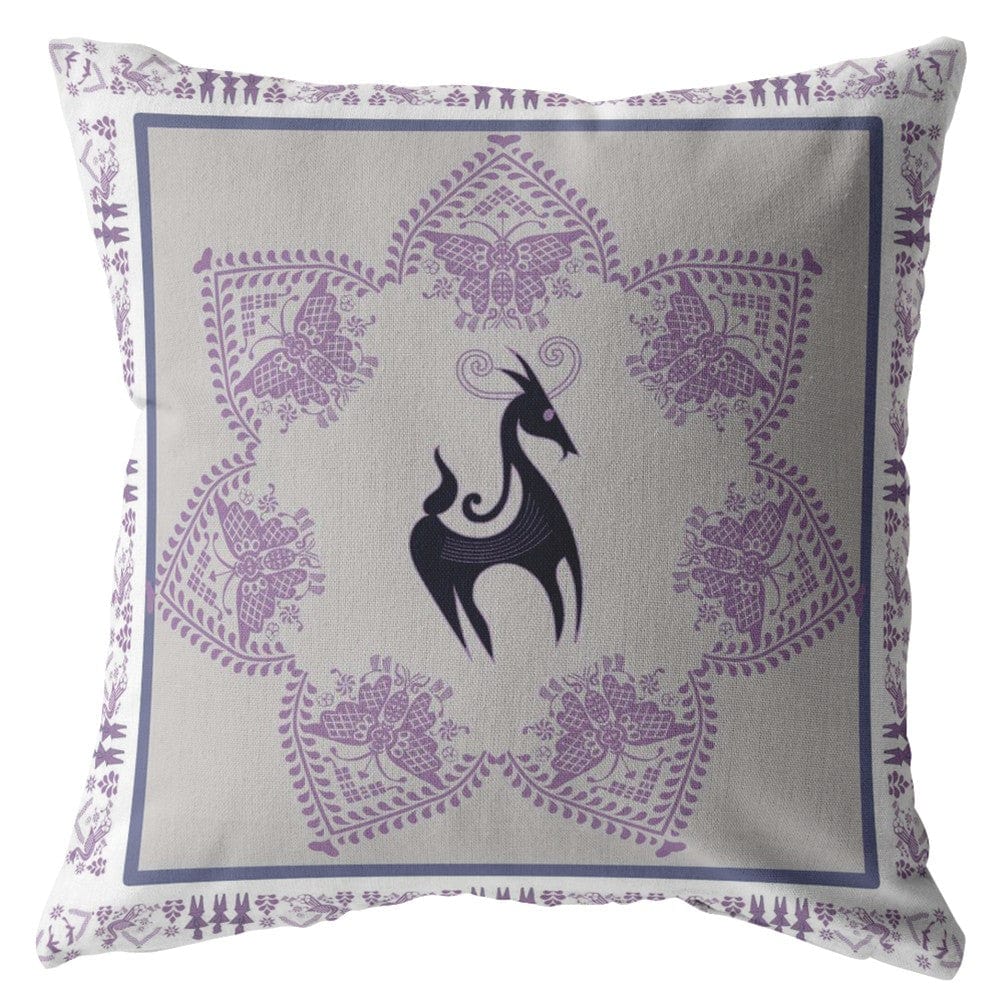 18” Gray Purple Horse Zippered Suede Throw Pillow - Homeroots