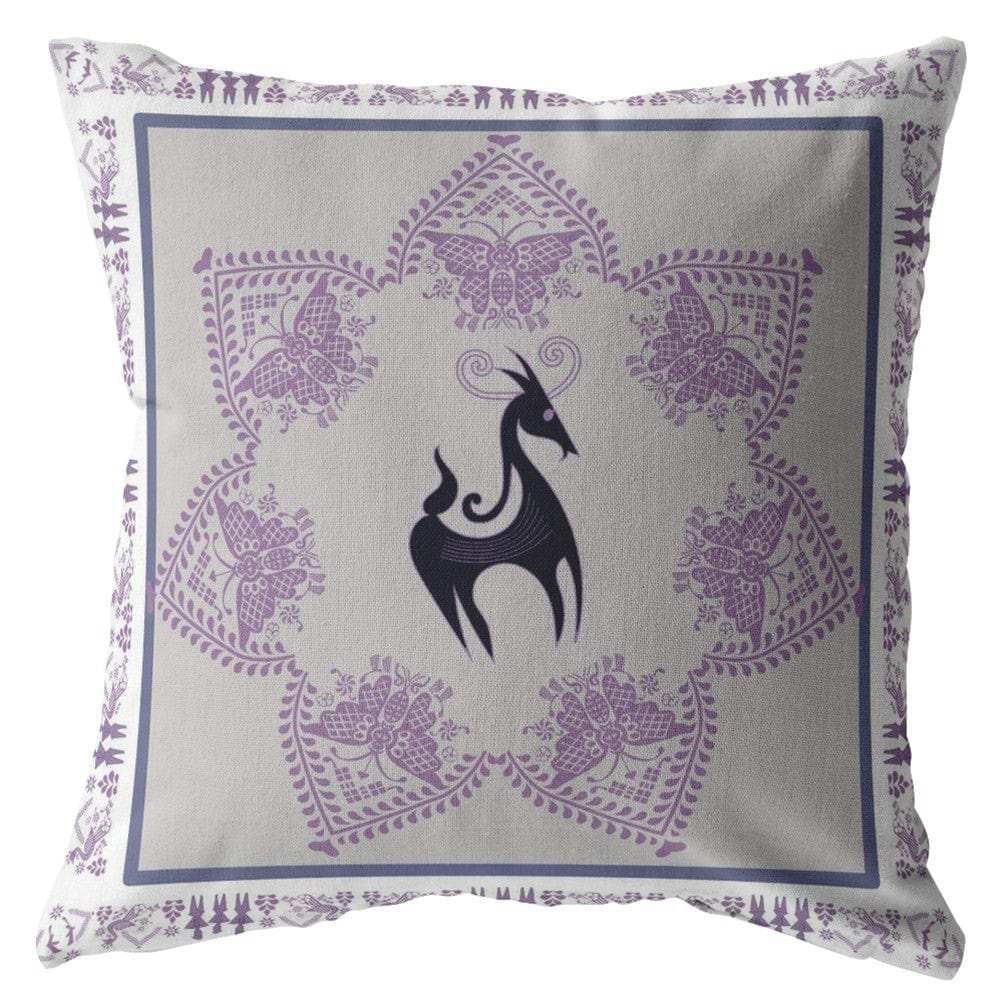 18” Gray Purple Horse Zippered Suede Throw Pillow - Homeroots - Flyclothing LLC