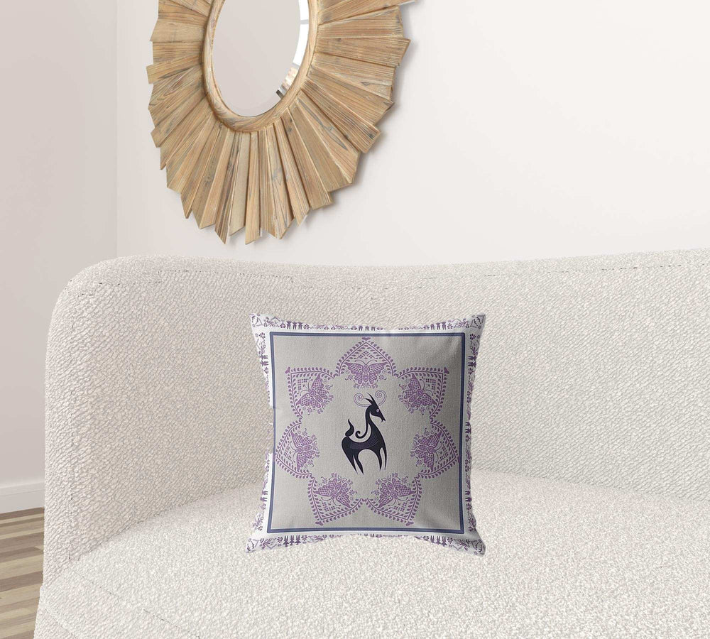 18” Gray Purple Horse Zippered Suede Throw Pillow - Homeroots - Flyclothing LLC