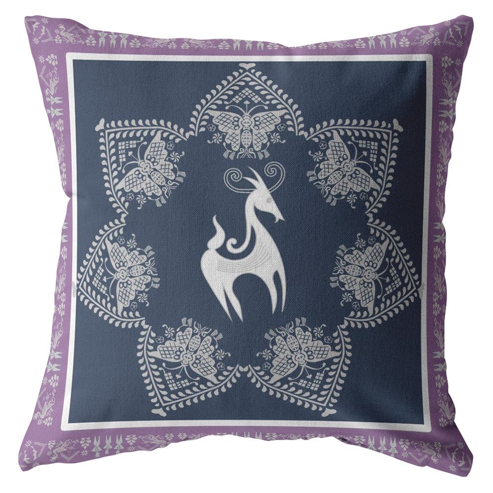 16” Navy Purple Horse Zippered Suede Throw Pillow - Homeroots