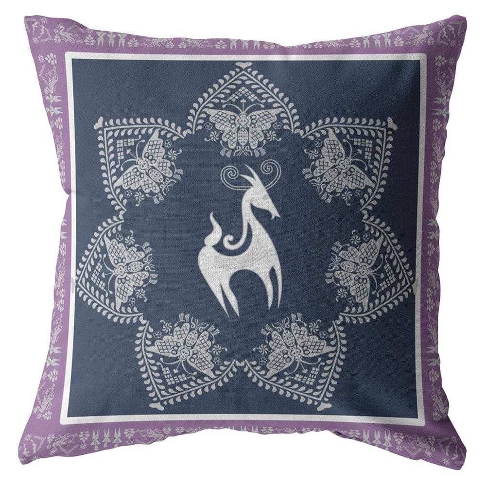 16” Navy Purple Horse Zippered Suede Throw Pillow - Homeroots - Flyclothing LLC