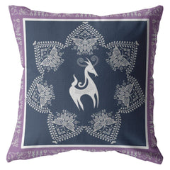 16” Navy Purple Horse Zippered Suede Throw Pillow - Homeroots