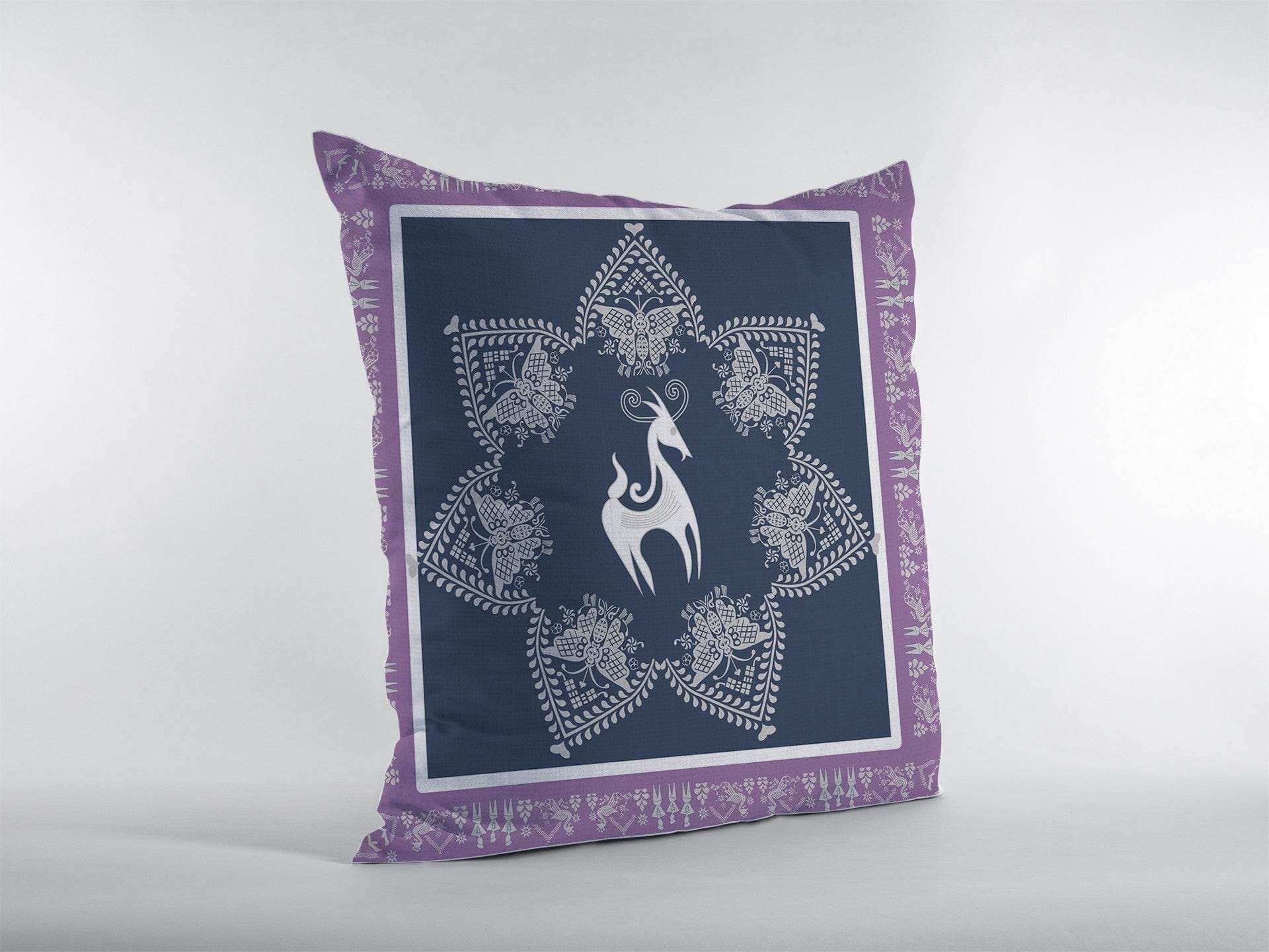 16” Navy Purple Horse Zippered Suede Throw Pillow - Homeroots
