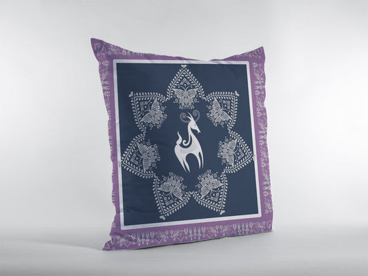 16” Navy Purple Horse Zippered Suede Throw Pillow - Homeroots