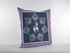 16” Navy Purple Horse Zippered Suede Throw Pillow - Homeroots
