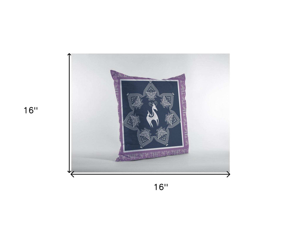 16” Navy Purple Horse Zippered Suede Throw Pillow - Homeroots - Flyclothing LLC