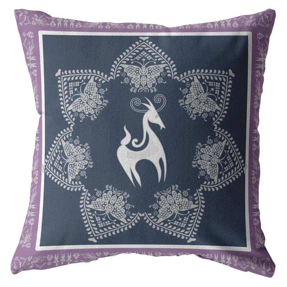18” Navy Purple Horse Zippered Suede Throw Pillow - Homeroots - Flyclothing LLC