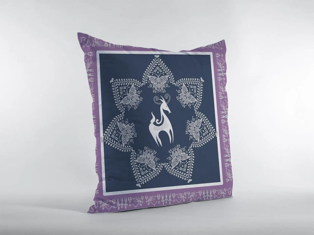 18” Navy Purple Horse Zippered Suede Throw Pillow - Homeroots