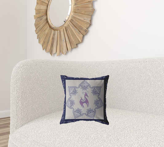 16” Gray Purple Horse Zippered Suede Throw Pillow - Homeroots