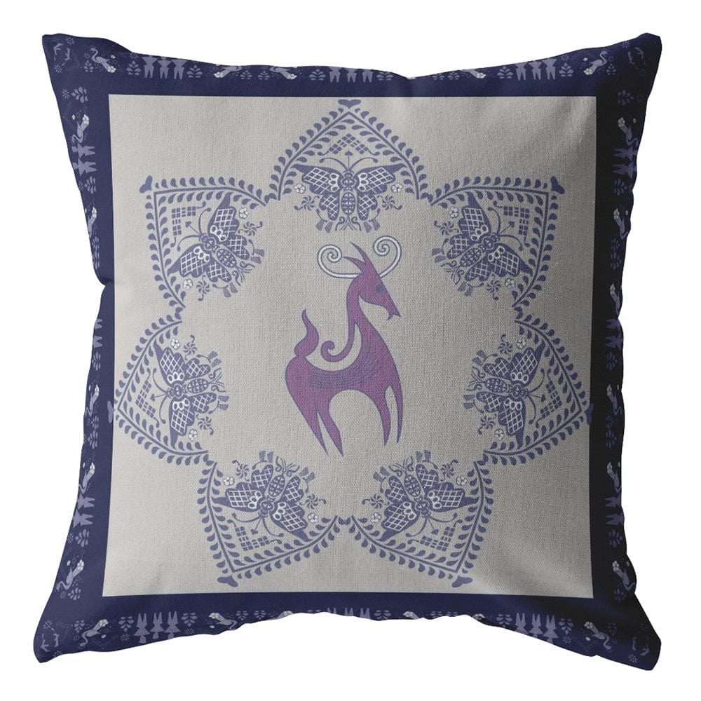 18” Gray Purple Horse Zippered Suede Throw Pillow - Homeroots