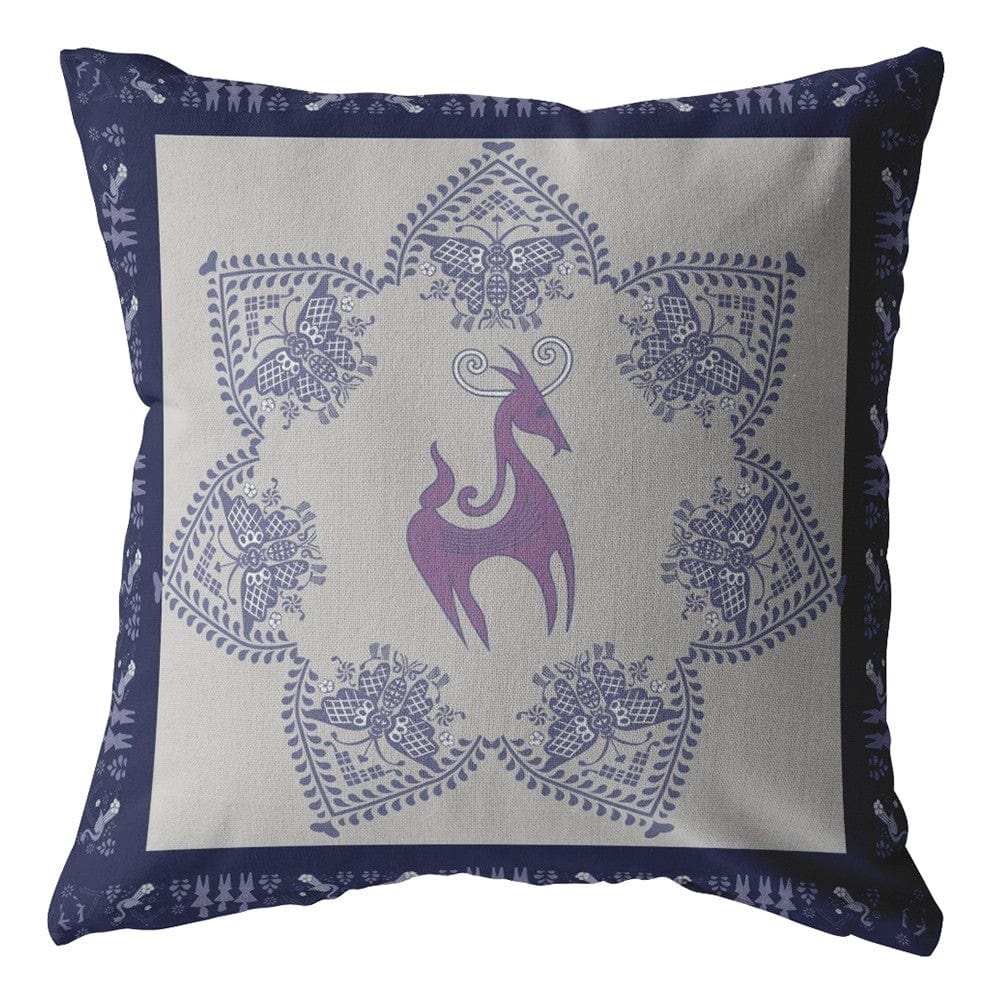18” Gray Purple Horse Zippered Suede Throw Pillow - Homeroots - Flyclothing LLC