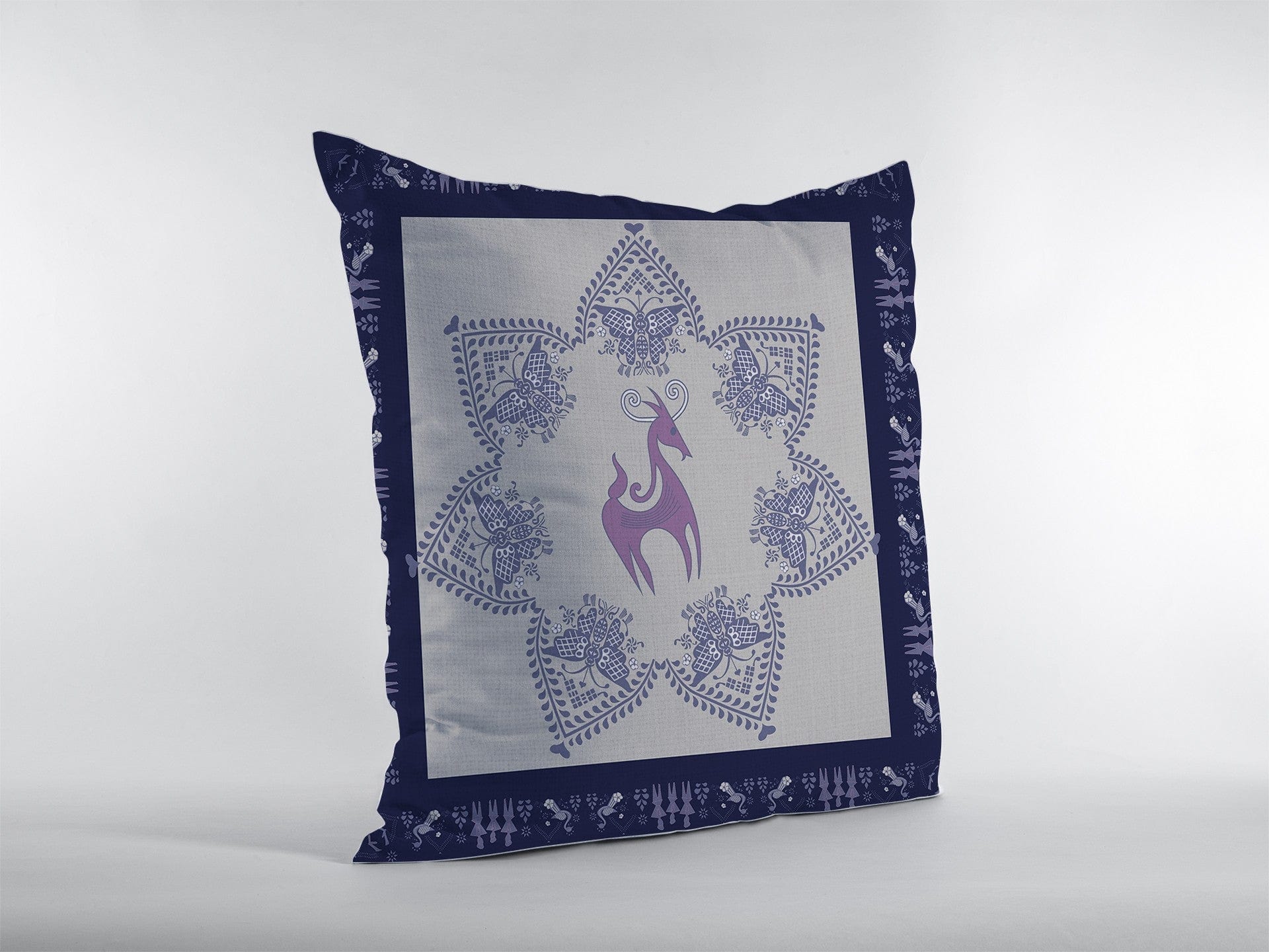 18” Gray Purple Horse Zippered Suede Throw Pillow - Homeroots