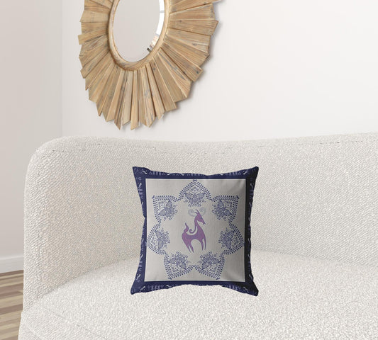 18” Gray Purple Horse Zippered Suede Throw Pillow - Homeroots