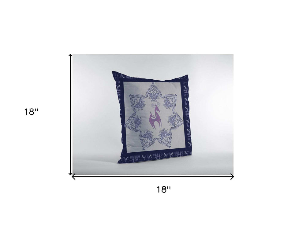 18” Gray Purple Horse Zippered Suede Throw Pillow - Homeroots - Flyclothing LLC